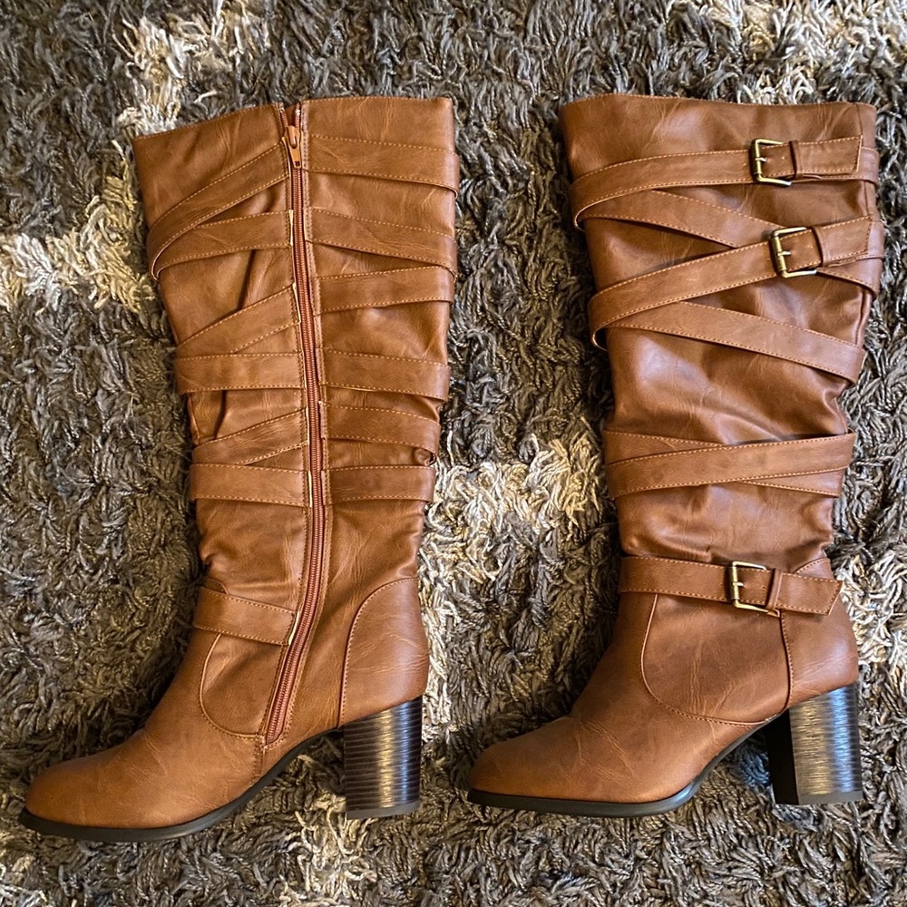 Journee Collection Brown Riding High Heeled Boots